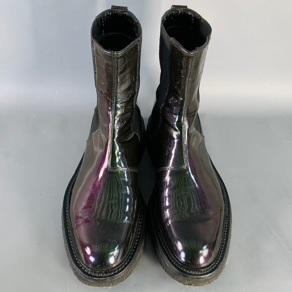 DIOR HOMME Size 8 Black Iridescent Leather Crepe Sole Chelsea Boots - Picture 4 of 9